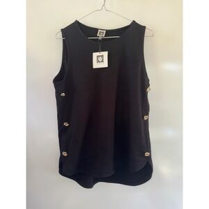 Anne Klein Womens Black Sleeveless Knit Top Gold Button Detail Size M 11020853